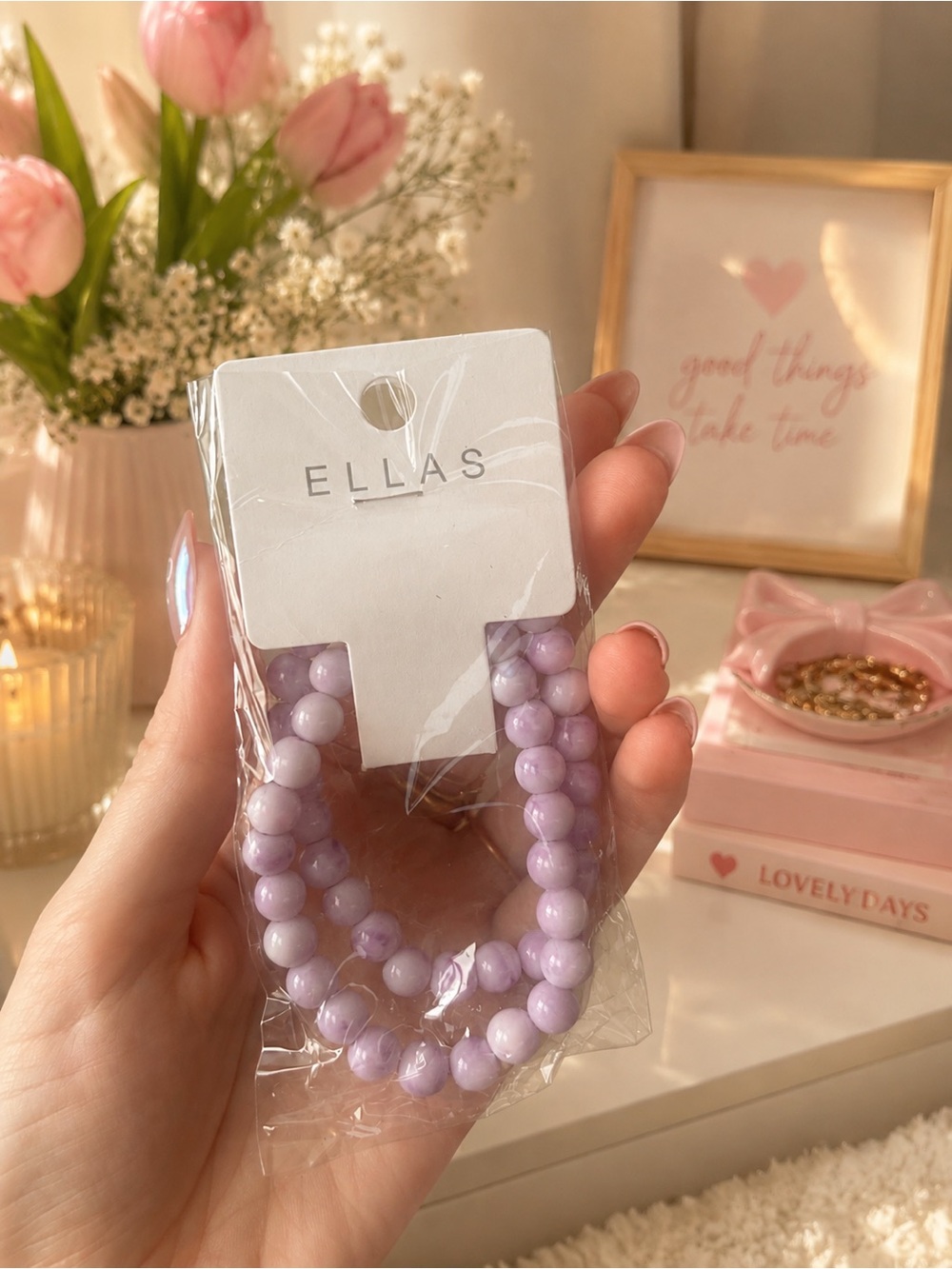 Purple marble glass beaded bracelets